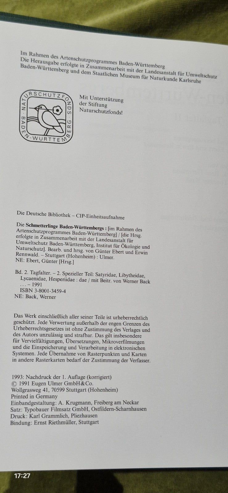 Die Schmetterlinge Baden-Wurttembergs Band 2 20013