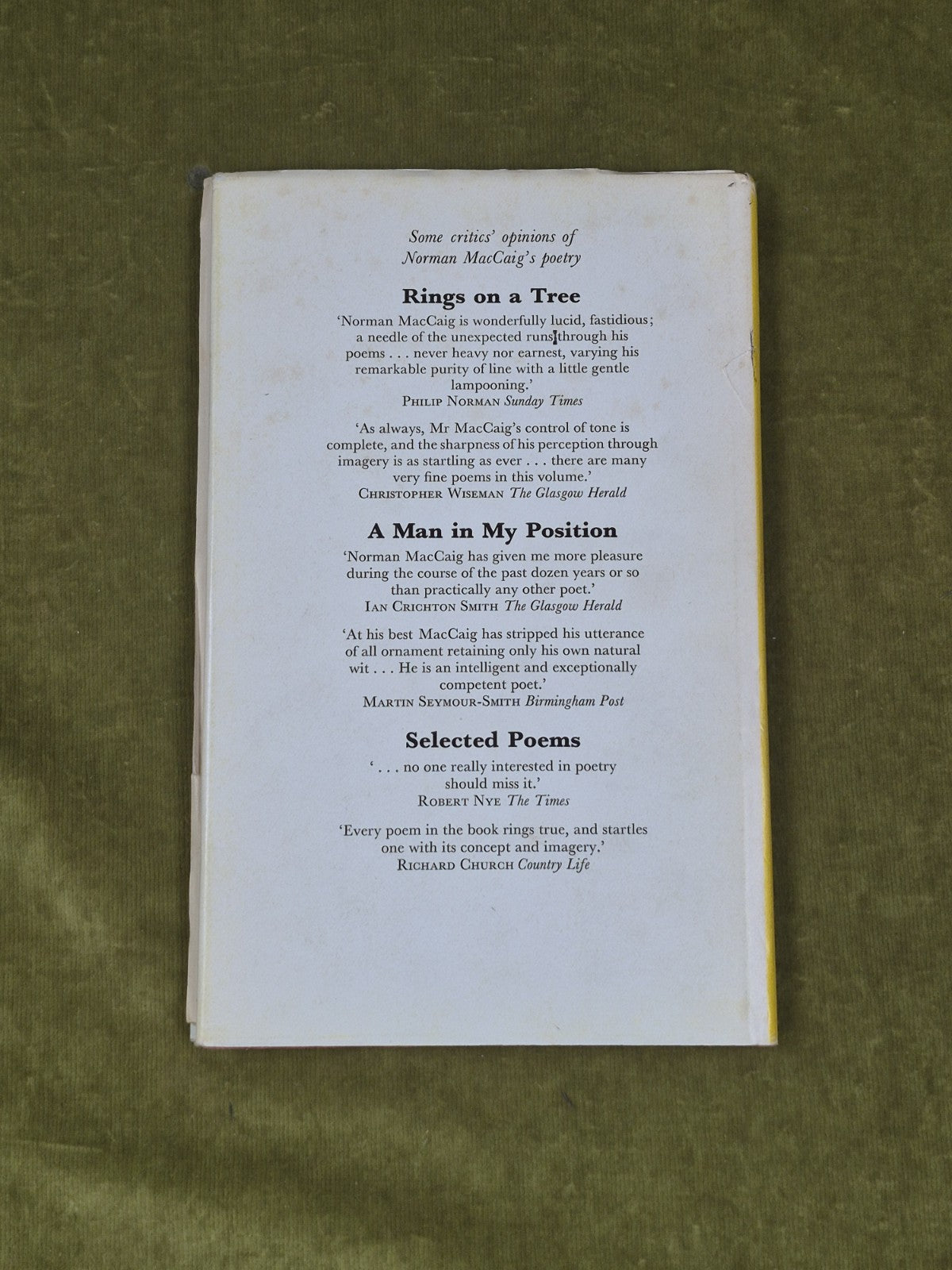 The white bird by Norman MacCaig 1973 1st HB DJ Chatto & Windus1