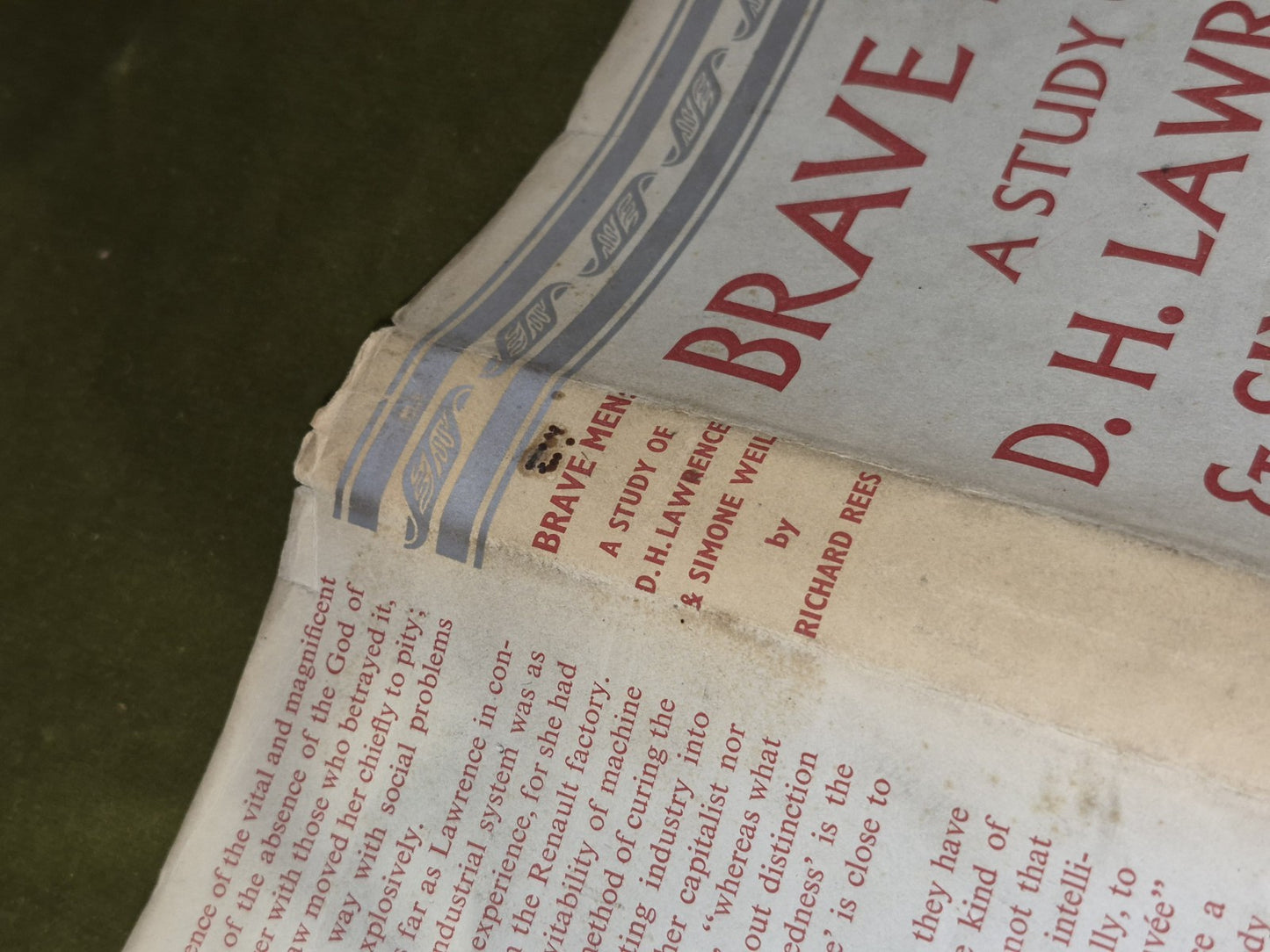 Brave Men - A Study of D. H. Lawrence & Simone Weil (1958 First) Richard Rees4