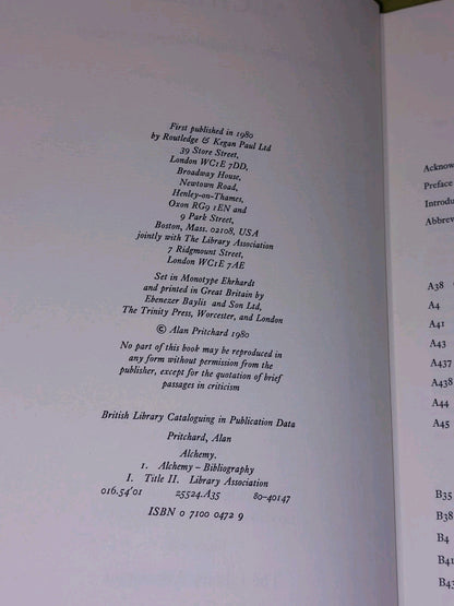 Alchemy : a Bibliography of English-Language Writings - Alan Pritchard 1980 Hb4