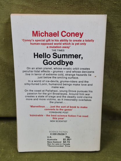 HELLO SUMMER, GOODBYE by Michael Coney (1978 Pan Science Fiction paperback ed.)1