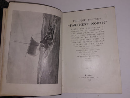 FARTHEST NORTH BY FRIDTJOF NANSEN 1898 TWO VOLUMES LEATHER BOUND 20