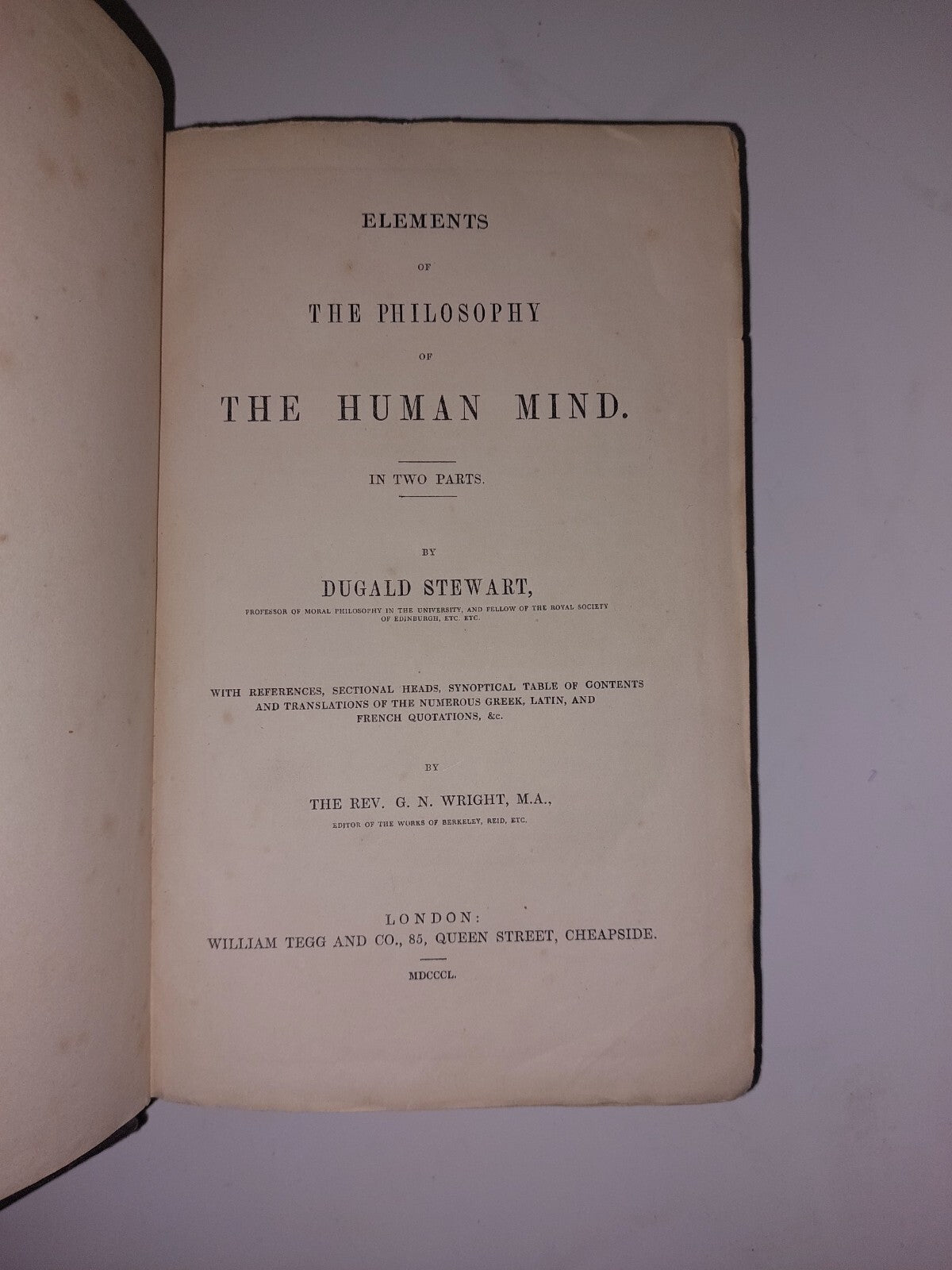 Antiquarian Edition Of Philosophy Of The Mind By Dugald Stewart (1850) Book2