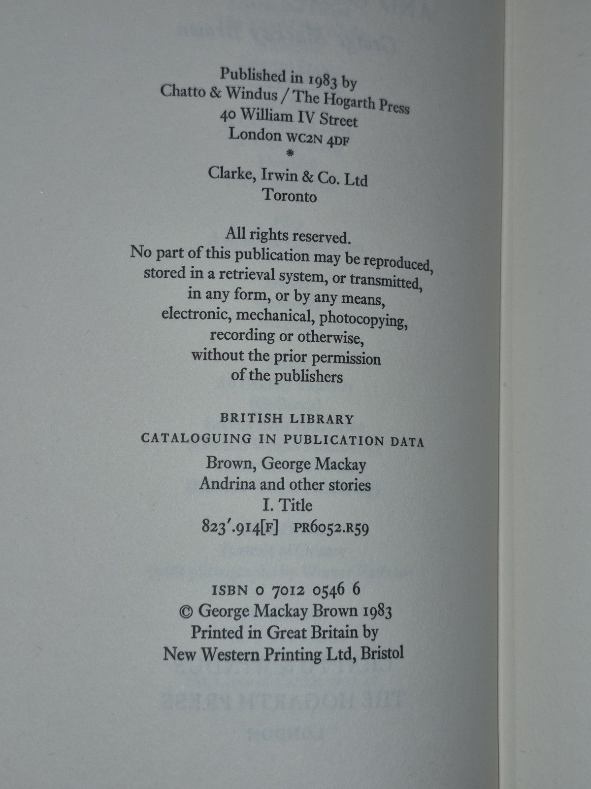 George Mackay Brown Andrina 1983 Chatto & Windus DJ 4