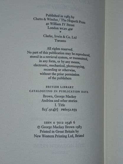 George Mackay Brown Andrina 1983 Chatto & Windus DJ 4
