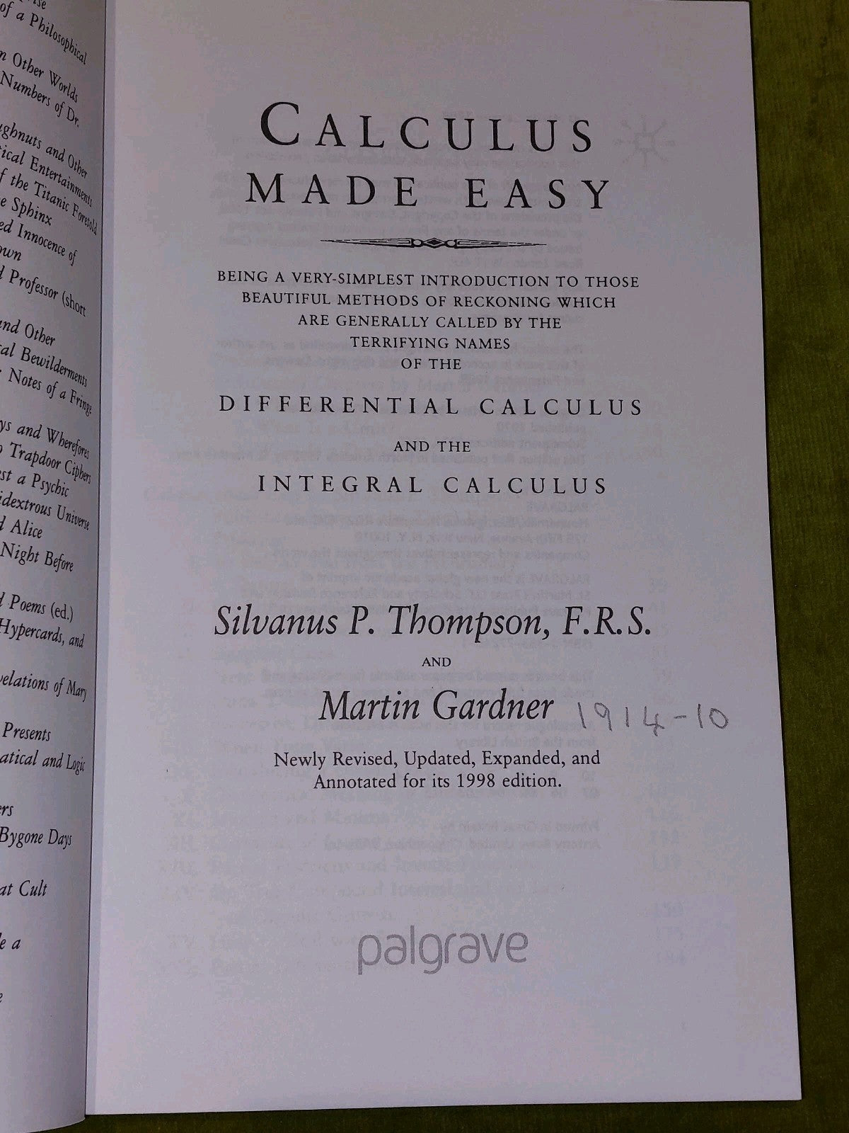 Calculus Made Easy by Silvanus P Thompson (1998)2