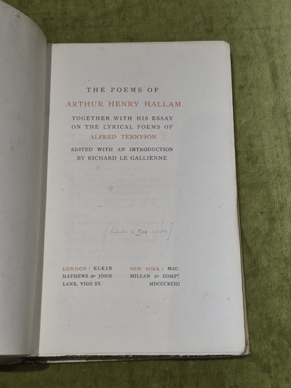 The Poems of Arthur Henry Hallam, [Elkin Mathews & John Lane] (1893) Hb Book3