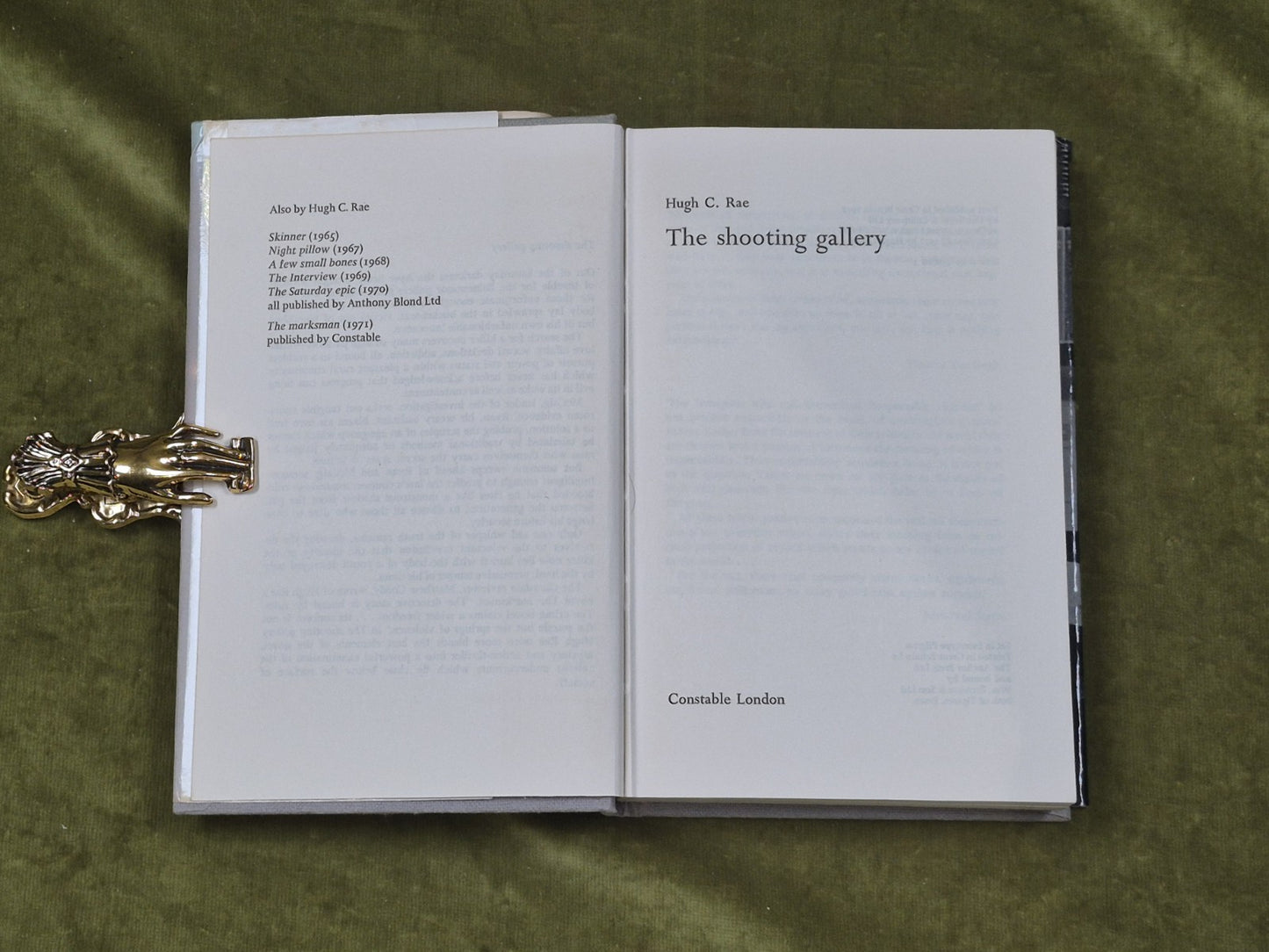 The Shooting Gallery by Hugh C Rae , Constable 1972 1st HB DJ4