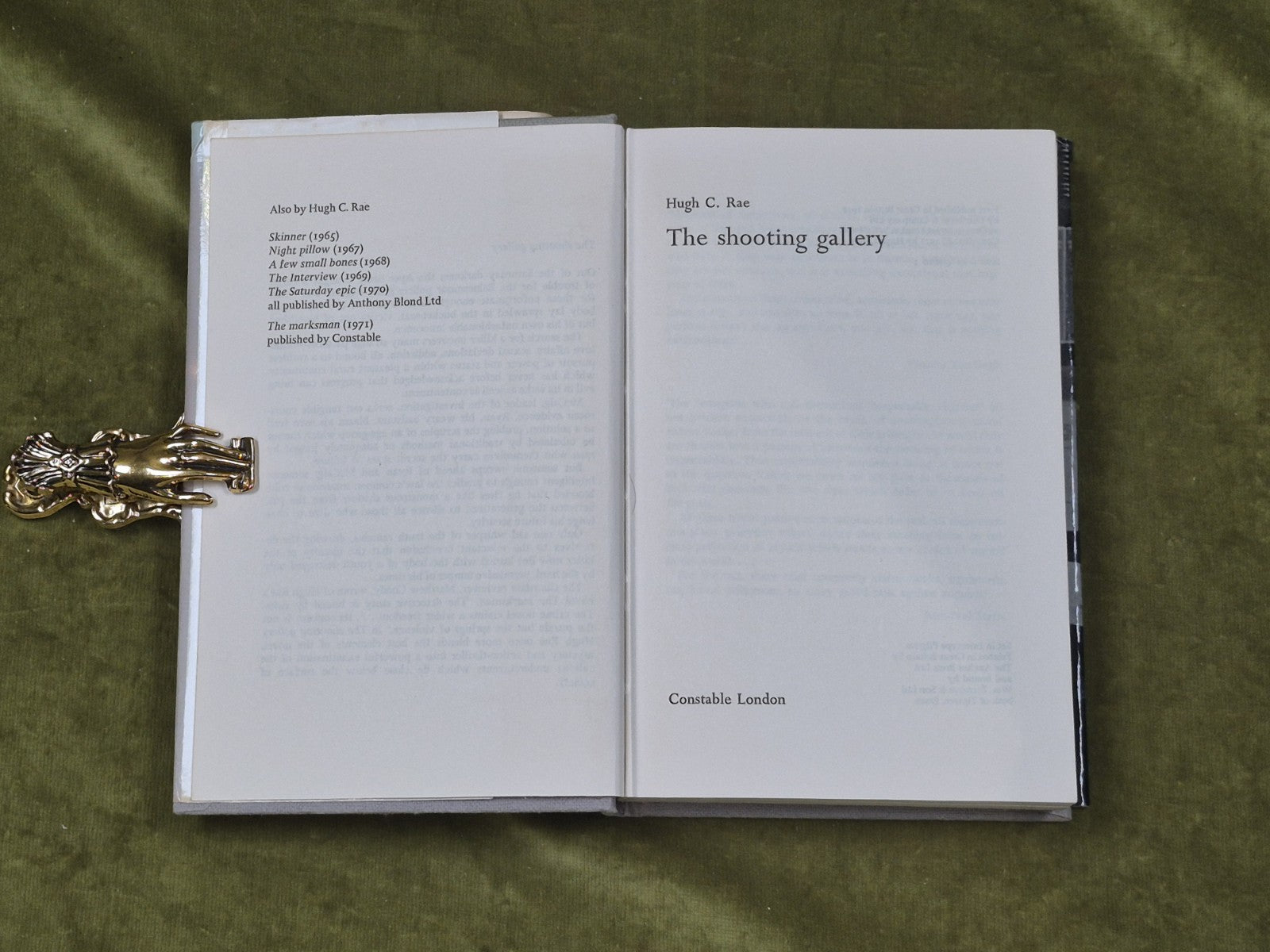 The Shooting Gallery by Hugh C Rae , Constable 1972 1st HB DJ4
