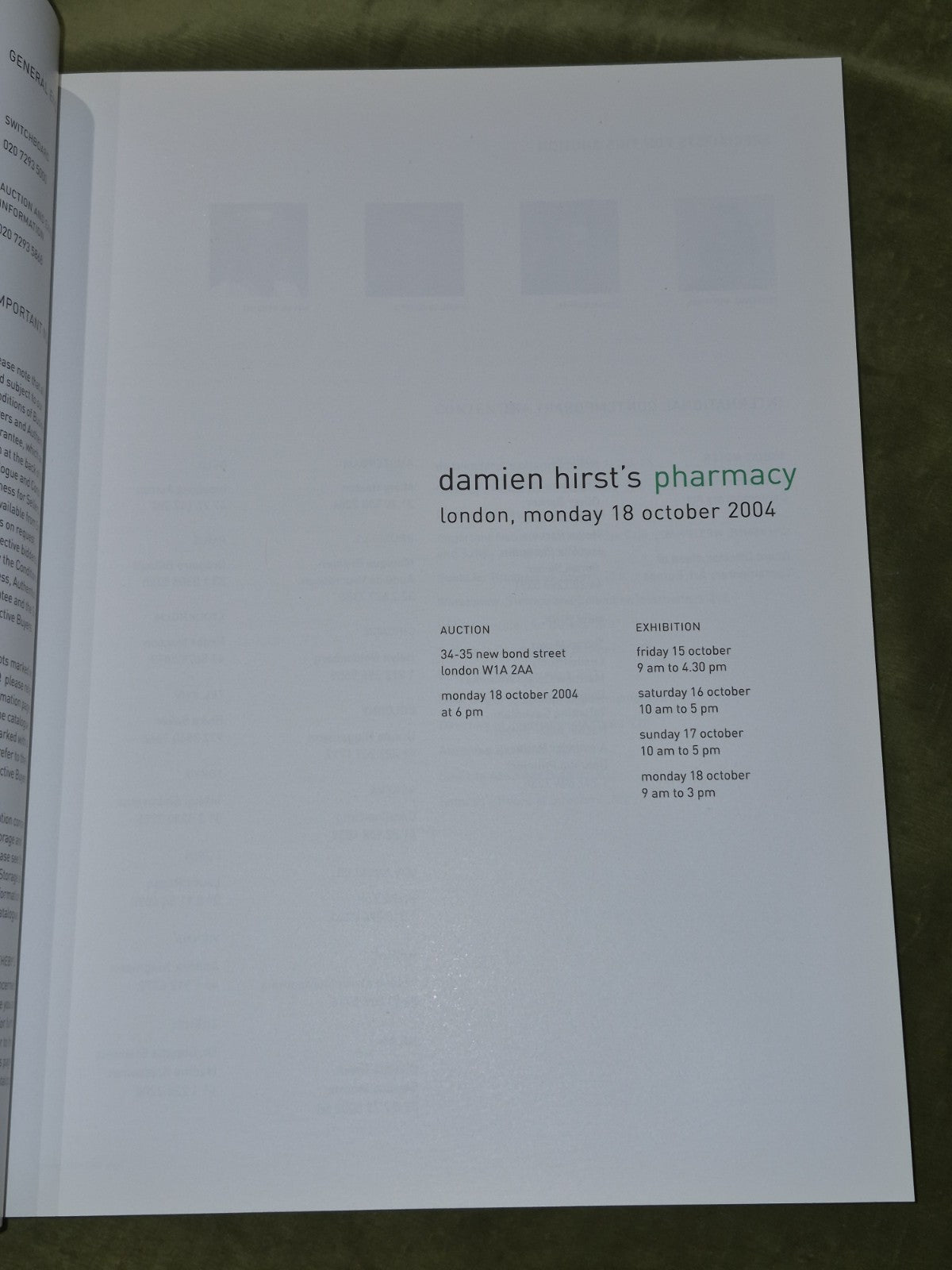 SOTHEBY'S DAMIEN HIRST'S PHARMACY LONDON OCTOBER 18 2004 Softcover #1660295