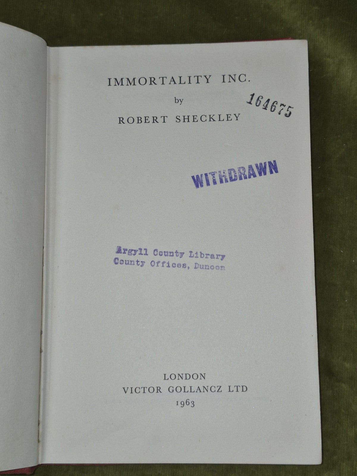 Robert Sheckley Immortality Inc. Gollancz SF First Edition Sci Fi Classic 19636