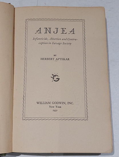 Anjea By Herbert Aptekar [William Godwin] 1931 Hb Book4