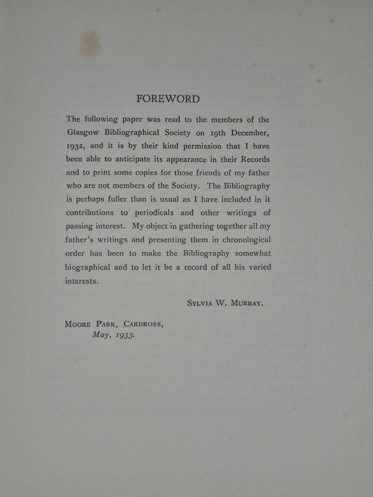 David Murray A Bibliographical Memoir By Sylvia W. Murray 19334