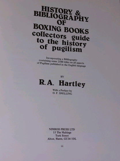 History And Bibliography Of Boxing Books By R A Hartley Hardback / Dustjacket 3