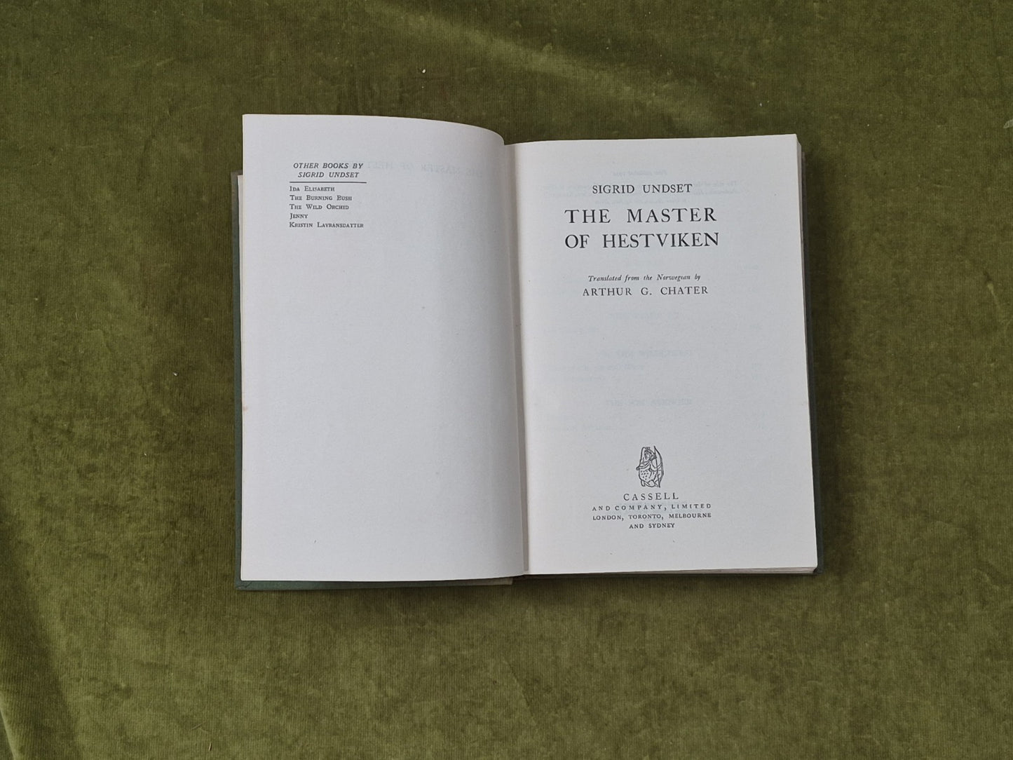The Master Of Hestviken - Sigrid Undset 1934 Cassell HB3