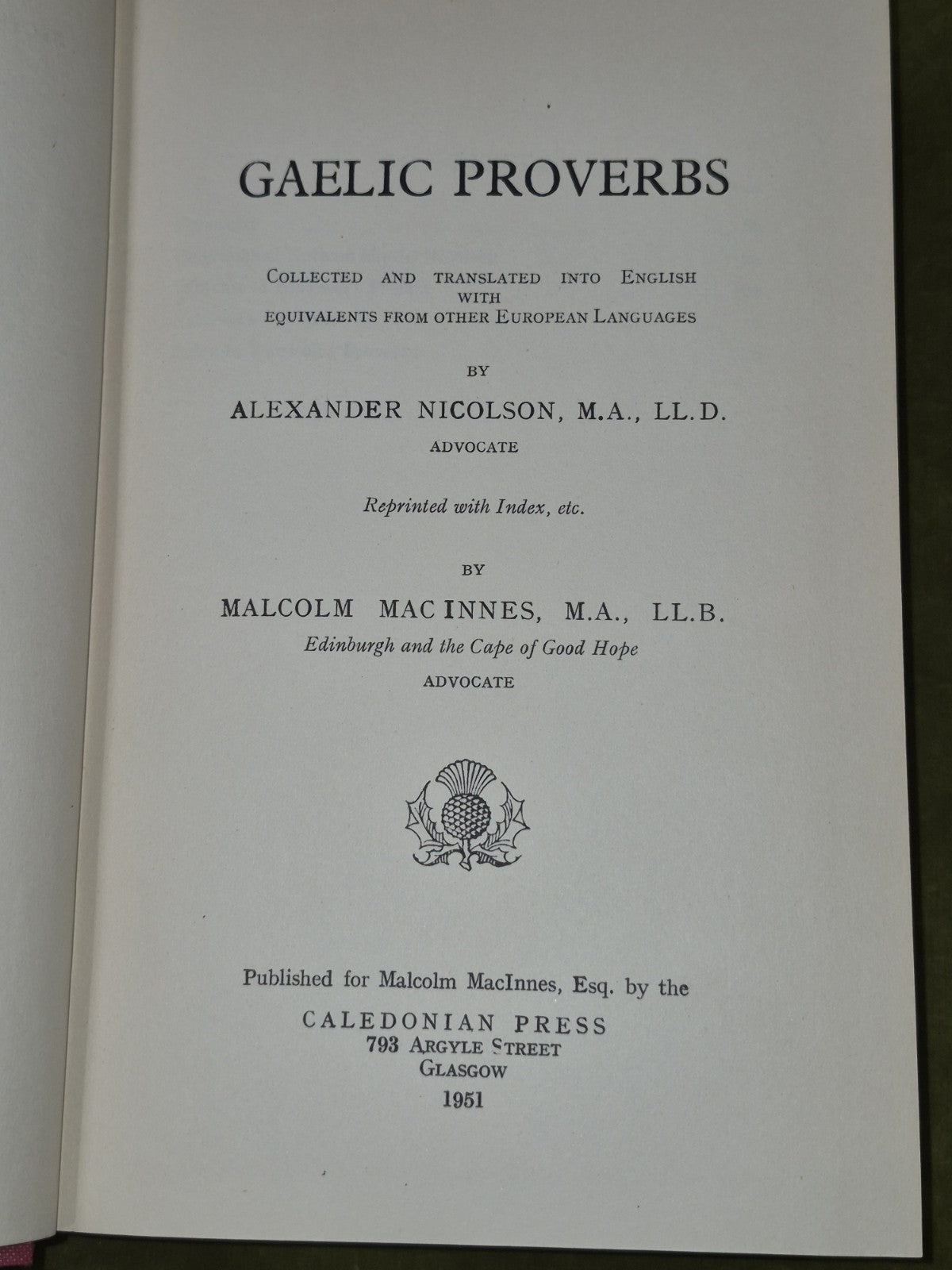 Nicolson's Gaelic Proverbs Malcolm Macinnes 1951 Caledonian Press4