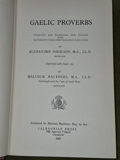 Nicolson's Gaelic Proverbs Malcolm Macinnes 1951 Caledonian Press4