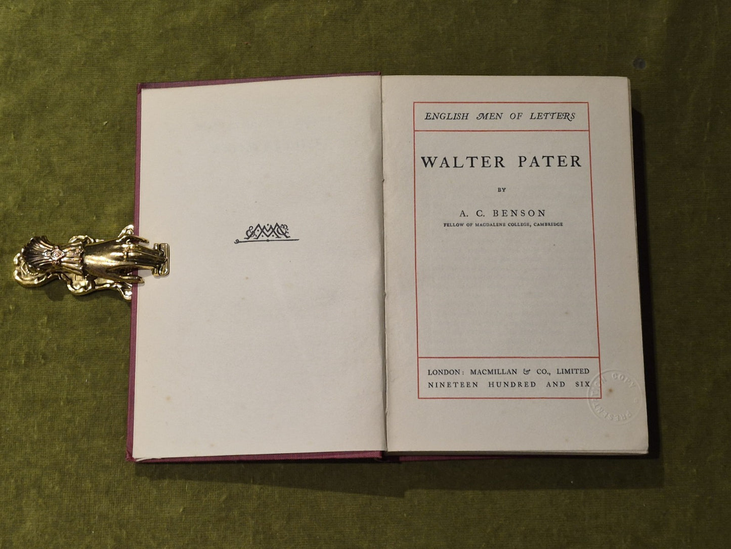 Walter Pater - A C Benson Macmillan 1906 with Provenance from J Ramsey Macdonald4