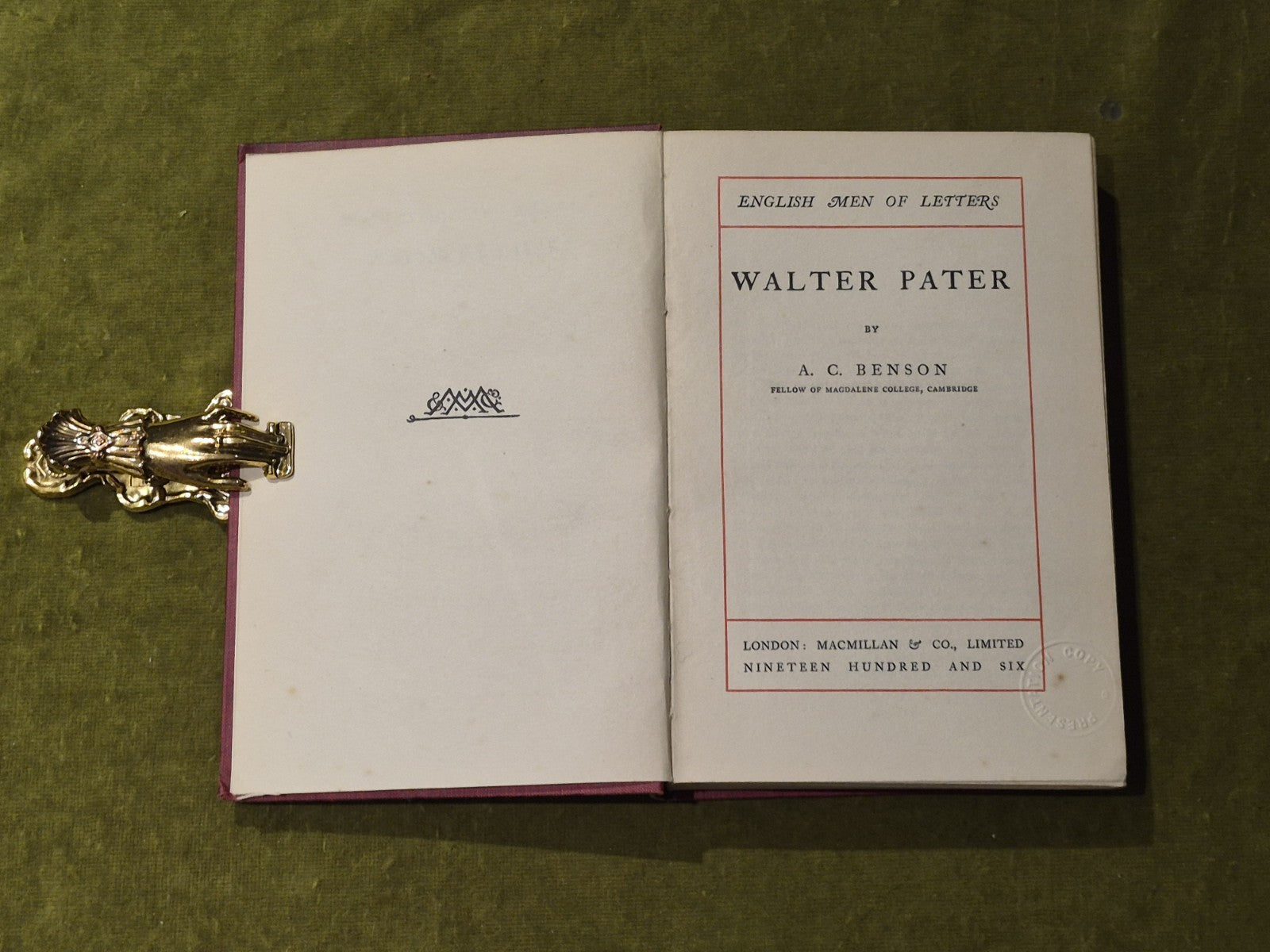 Walter Pater - A C Benson Macmillan 1906 with Provenance from J Ramsey Macdonald4