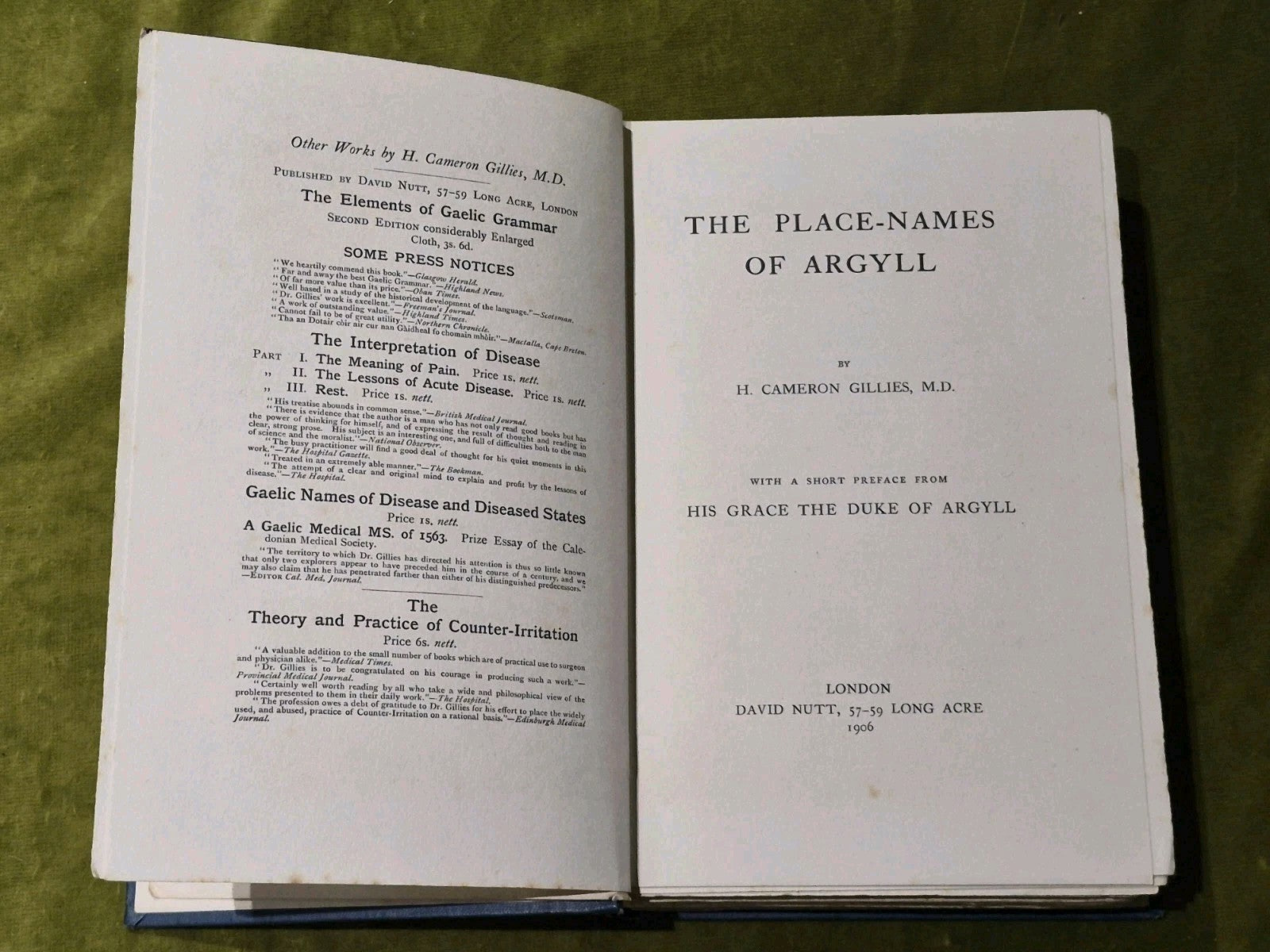 The Place Names of Argyll 1st Edition HB, H. Cameron Gillies,4