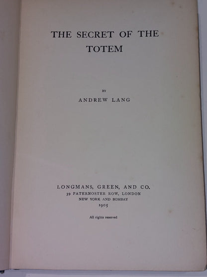 The Secret of the Totem by Andrew Lang (1905 first edition)7