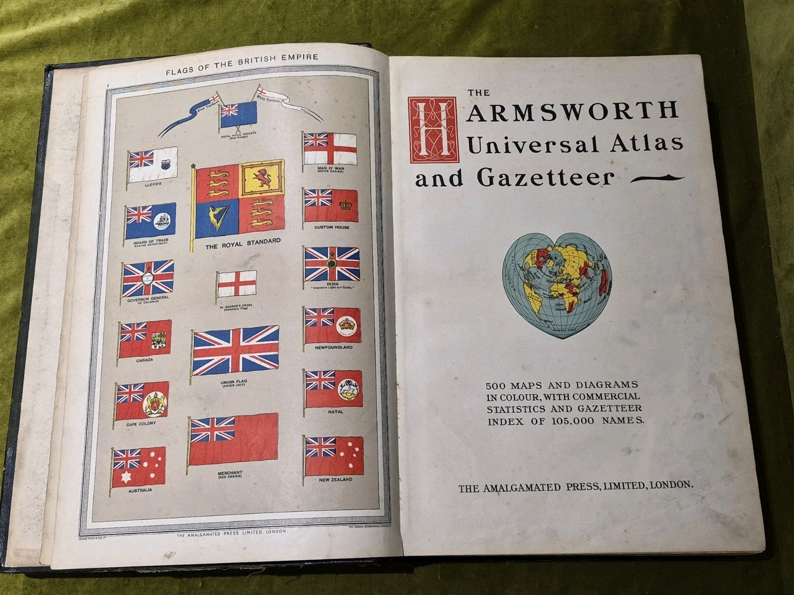The Harmsworth Atlas & Gazetteer est. ~1912. 500 Maps Vintage Hardback5
