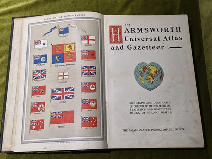 The Harmsworth Atlas & Gazetteer est. ~1912. 500 Maps Vintage Hardback5