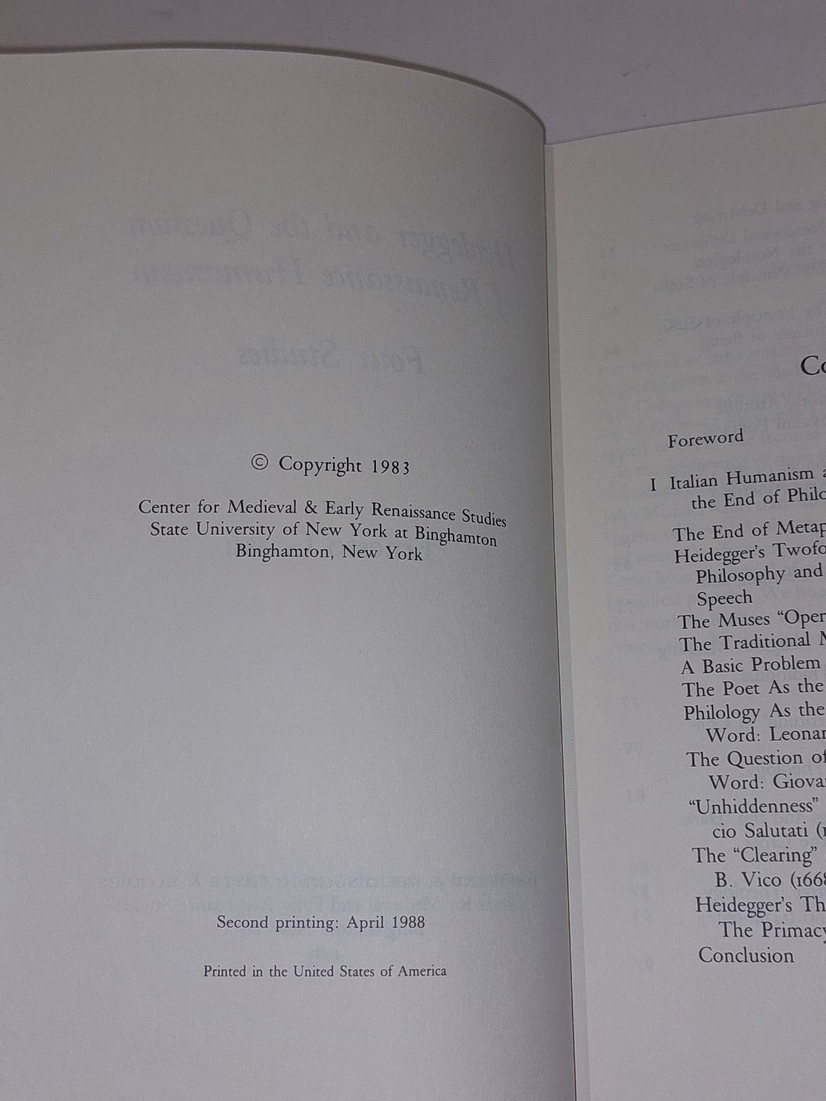 Heidegger And The Question Of Renaissance Humanism : Four Studies By Grassi 19883