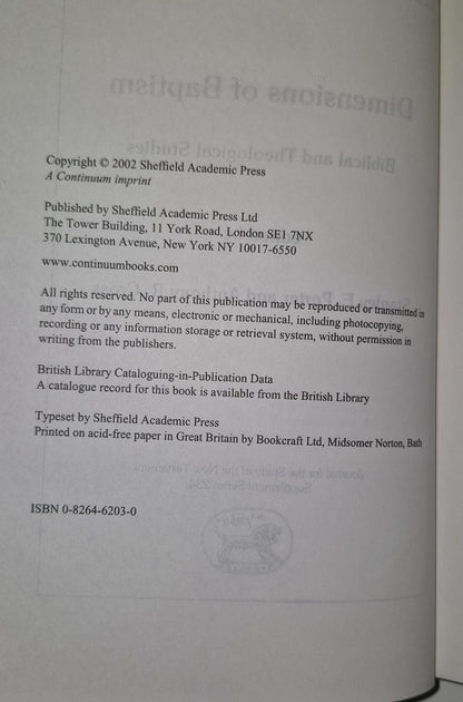 Porter  Dimensions of Baptism  New hardback or cased book  T555z4