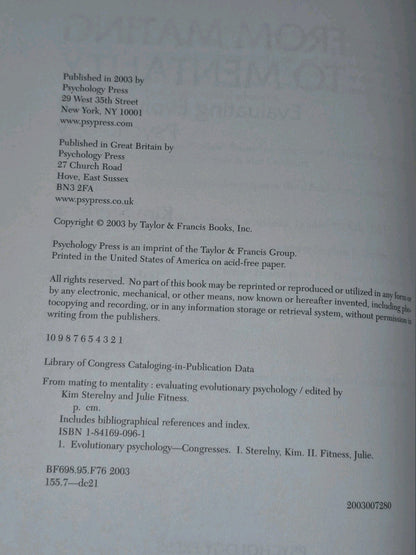 Kim Sterelny / From Mating to Mentality Evaluating Evolutionary Psychology 1st3