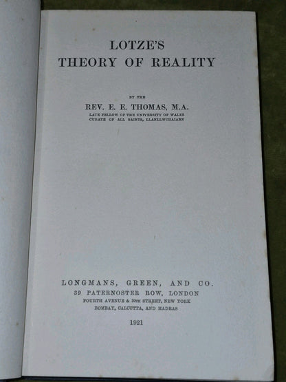 Lotze's Theory of Reality (1921) Thomas6