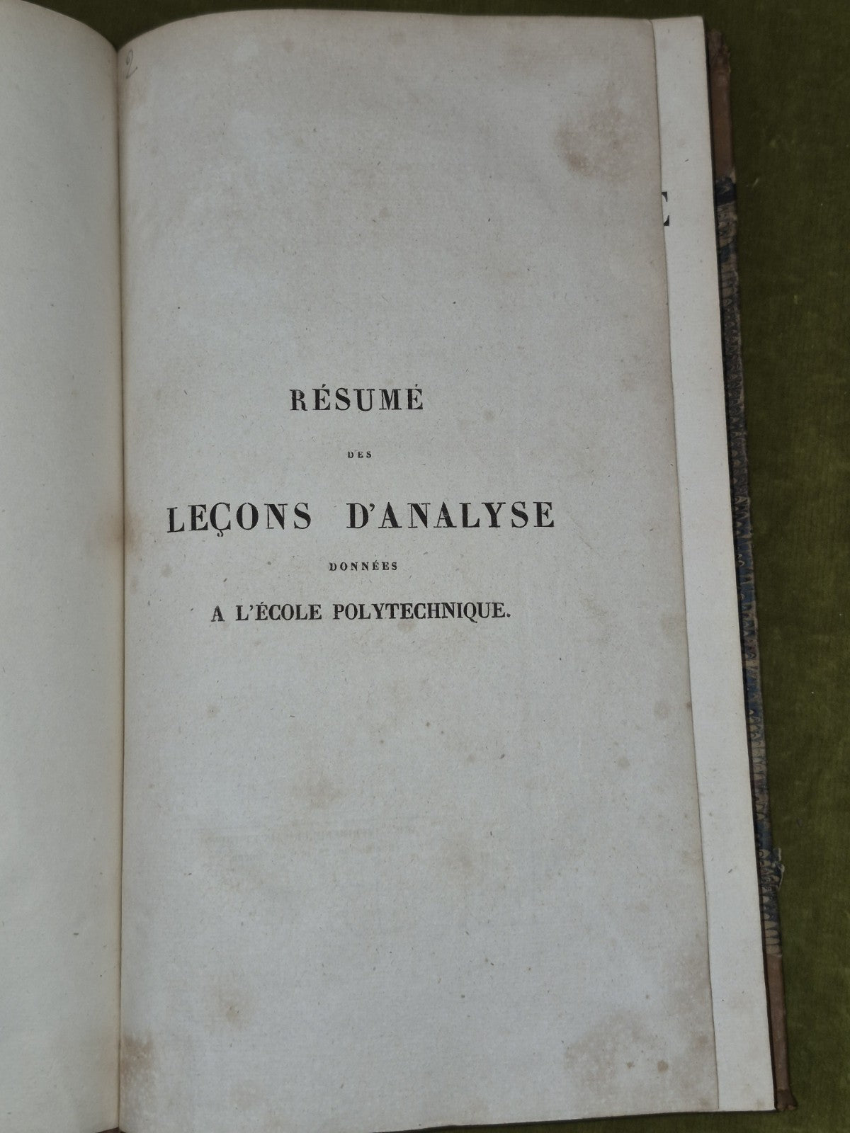 Resume Des Lecons d'Analyse Donnees a l'ecole Polytechnique M Navier 1840 Vol 24