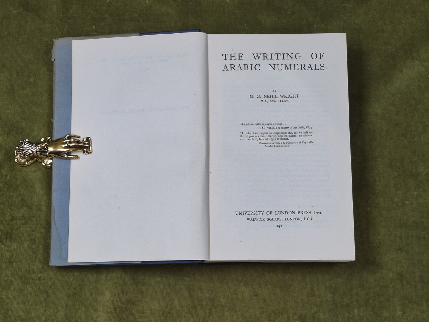 The Writing of Arabic Numerals - G G Neil Wright , 1952 HB DJ Ex Libris4