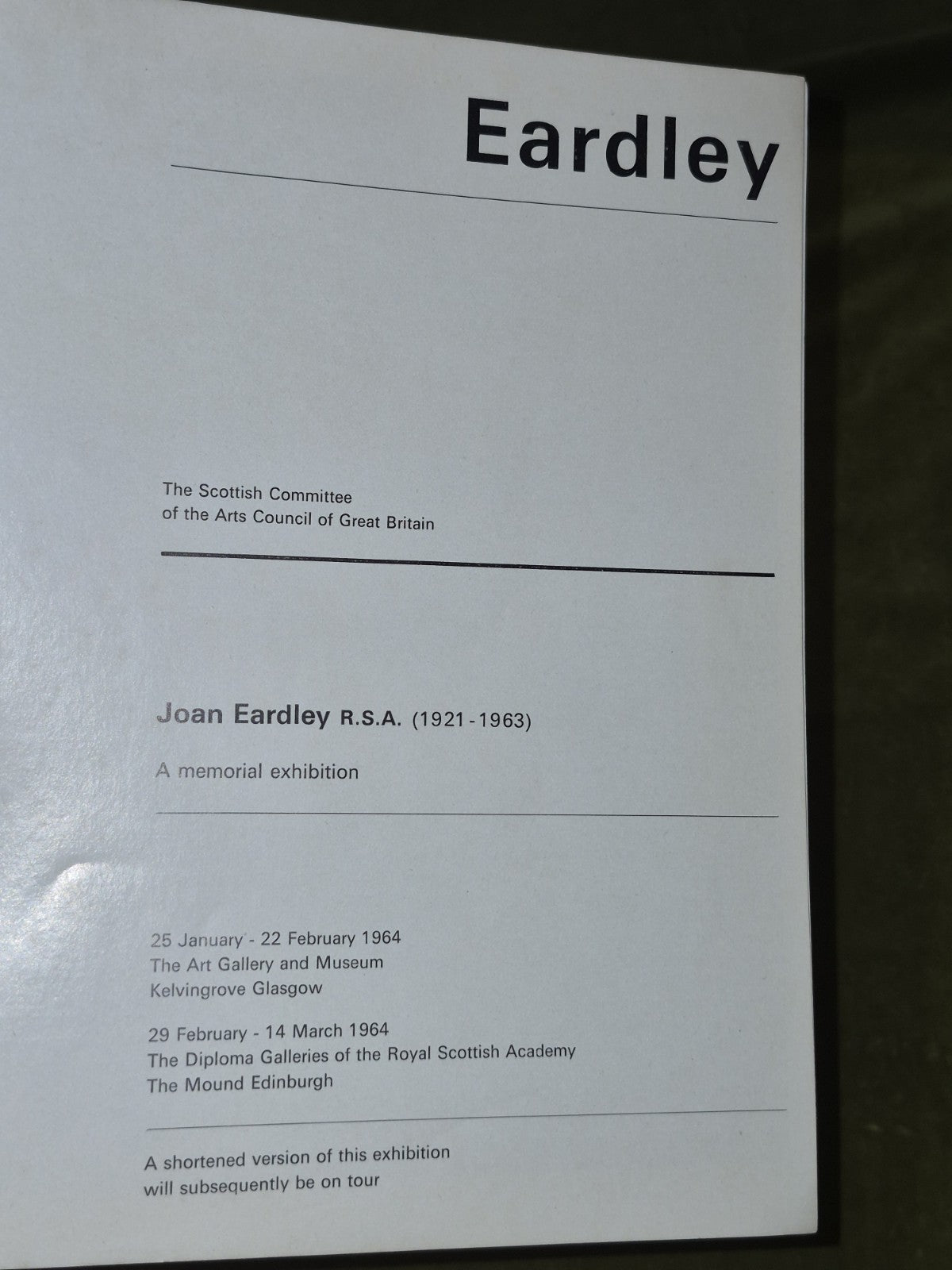 Joan Eardley RSA (1921-1963) Memorial Exhibition catalogue 19642