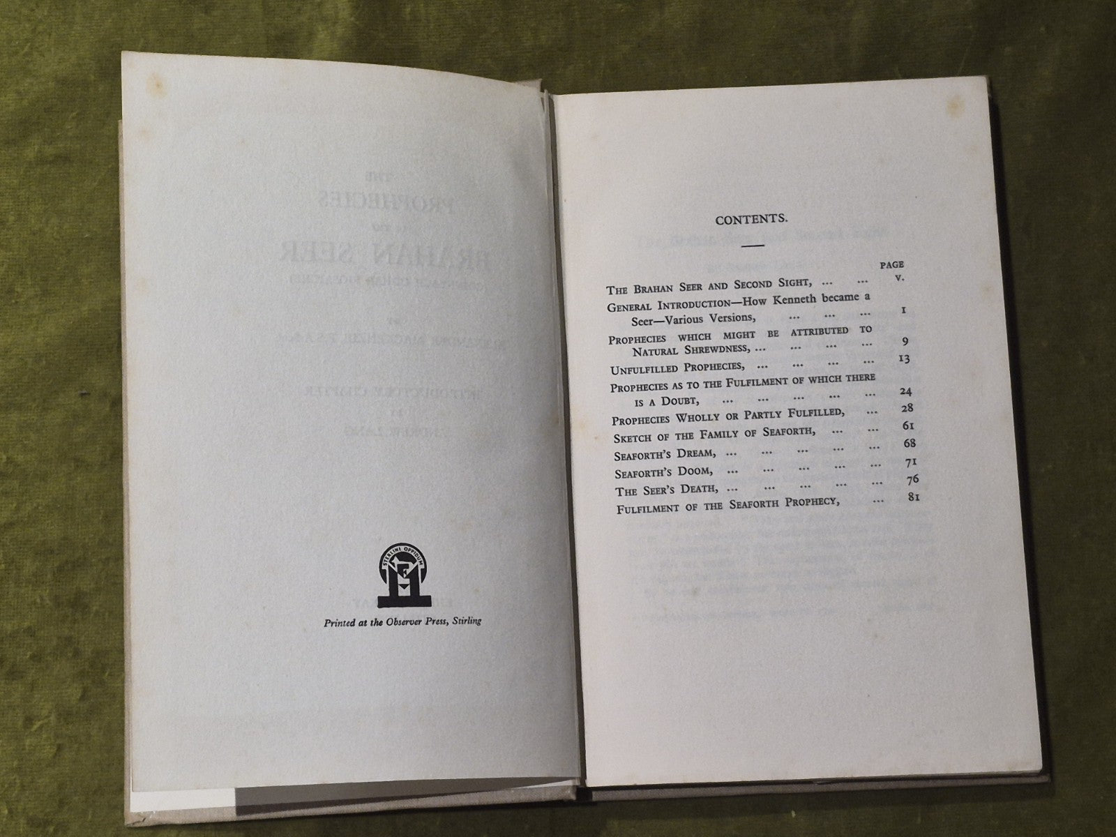 The Prophecies of the Brahan Seer Alexander Mackenzie HC Eneas Mackay Scotland4