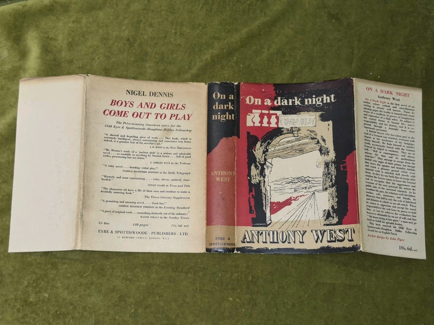 On A Dark Night Anthony West First Edition 1949  Dustjacket3