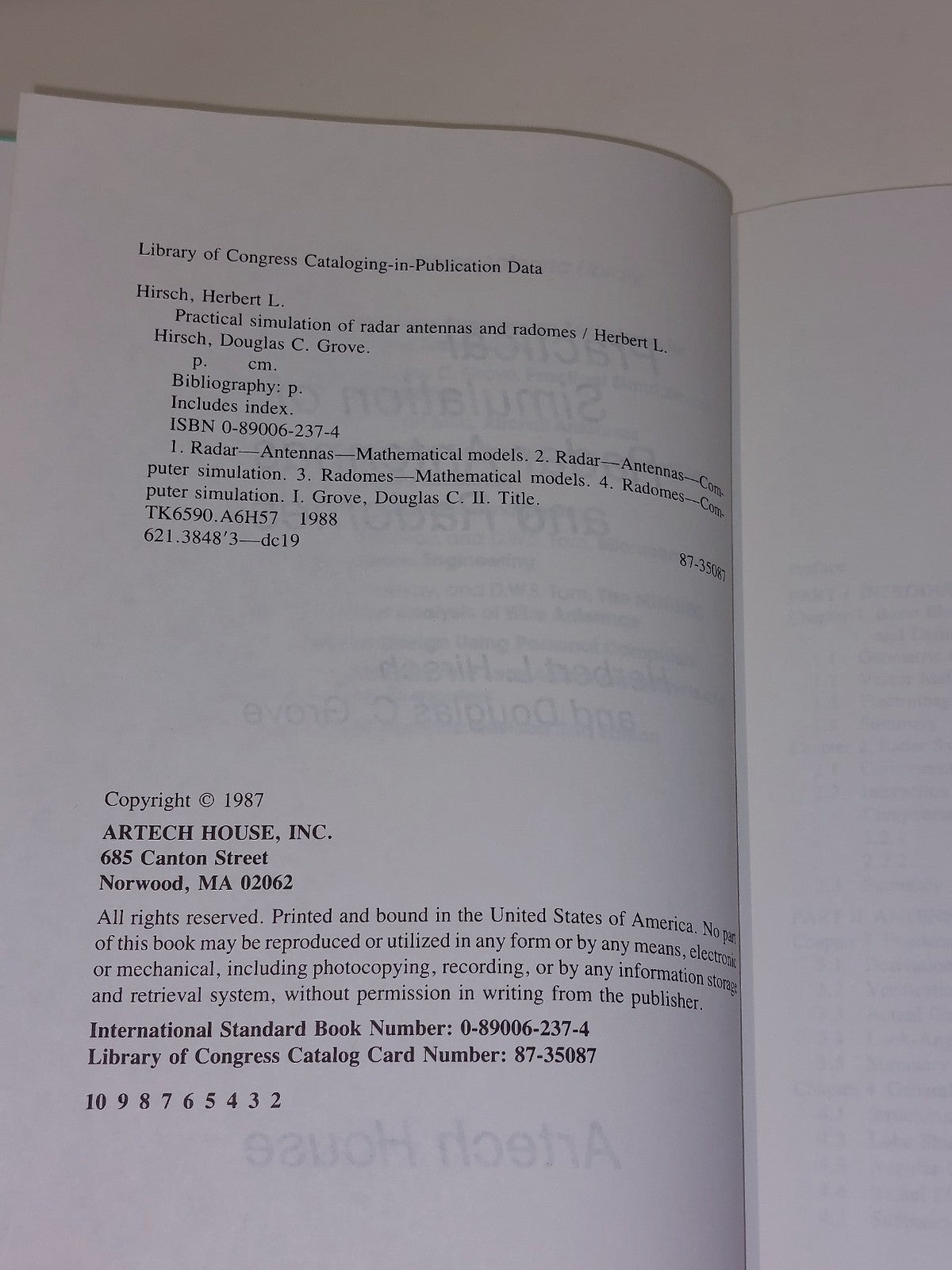 Practical Simulation of Radar Antennas and Radomes by H Hirsch & D Grove 1987 Hb3