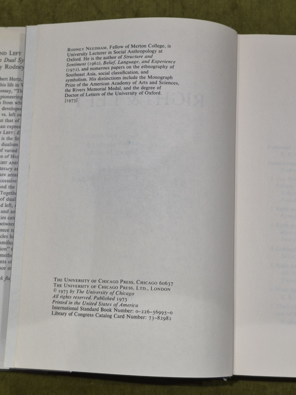 RIGHT AND LEFT ESSAYS ON DUAL SYMBOLIC CLASSIFICATION 1ST EDITION Rodney Needham3