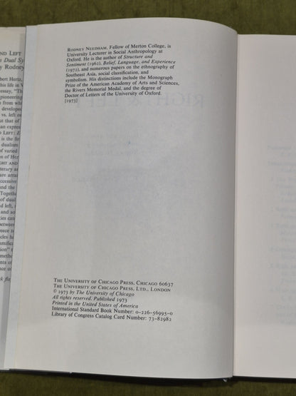 RIGHT AND LEFT ESSAYS ON DUAL SYMBOLIC CLASSIFICATION 1ST EDITION Rodney Needham3