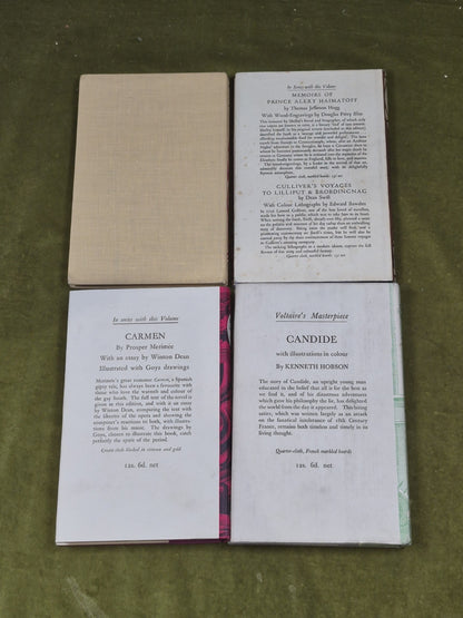 Set of 4 Early, 1st Ed Folio Society books : Carmen, Manon, Voltaire, Two Tales1