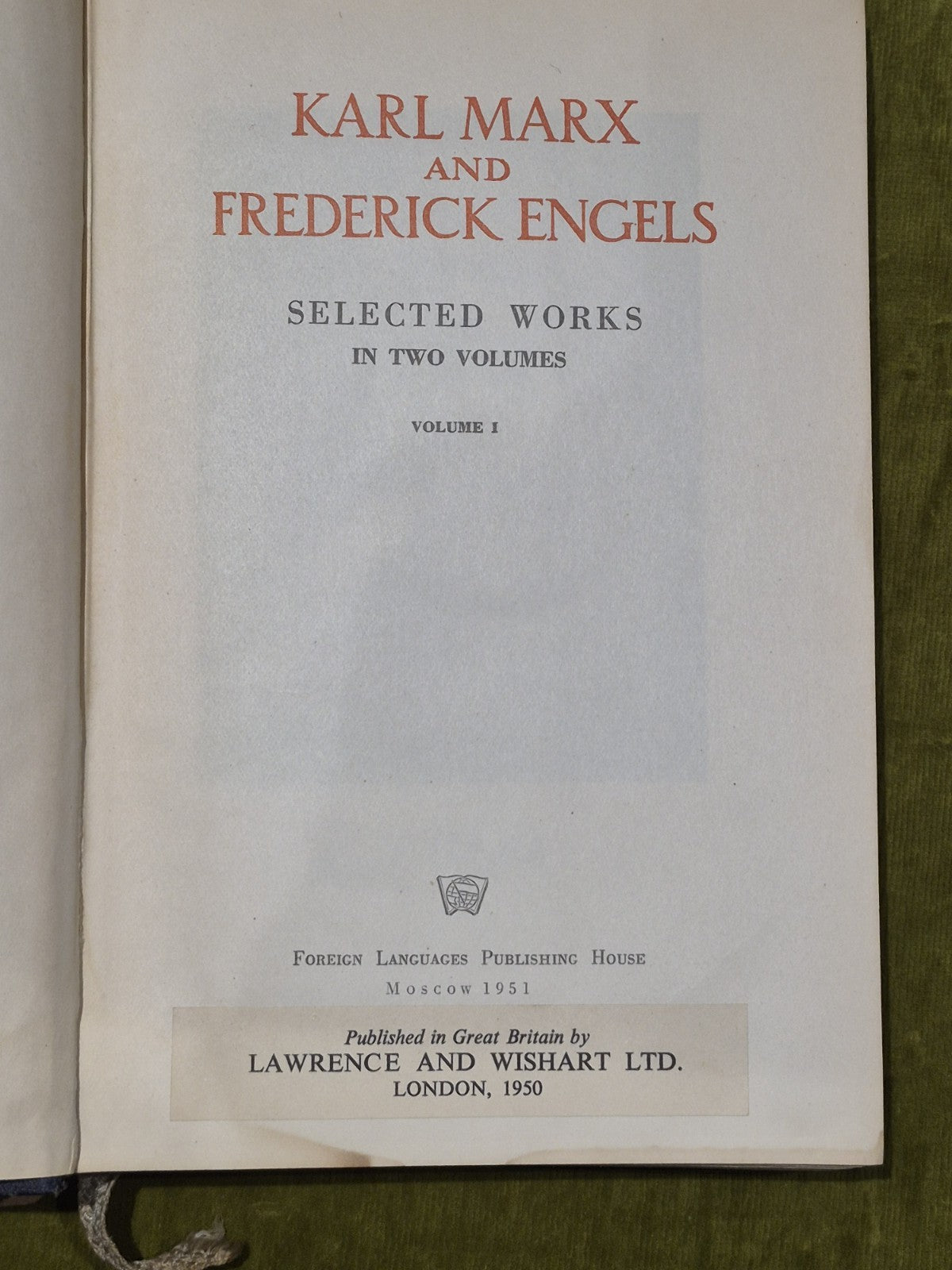 Karl Marx and Frederick Engels Selected Works Volume 1 & 2 19513