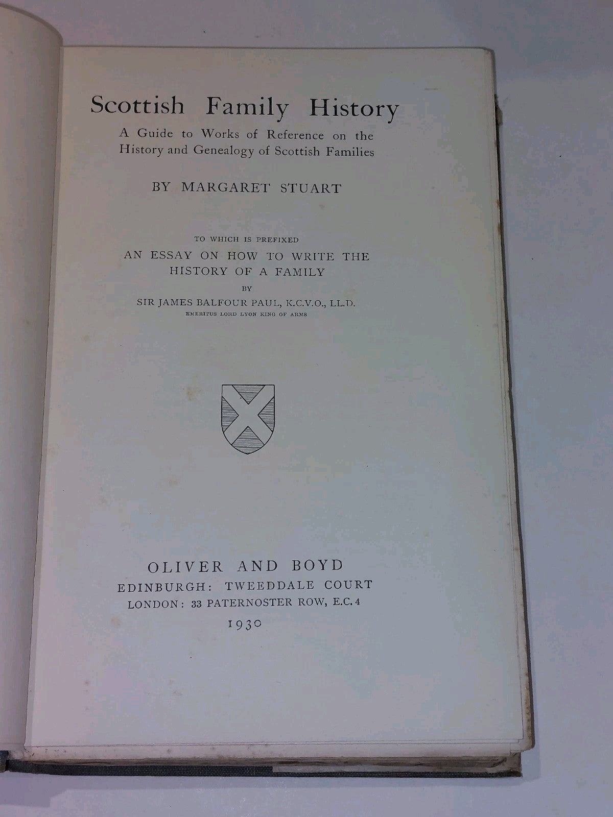 Scottish Family History By M Stuart (1930) [Oliver & Boyd] Hb Book With Dj5