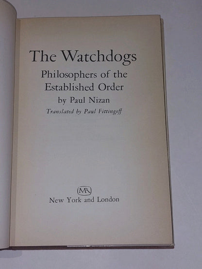 The Watchdogs: Philosophers by Paul Nizan  [Monthly Review] 1st Ed 1971  Hb 3