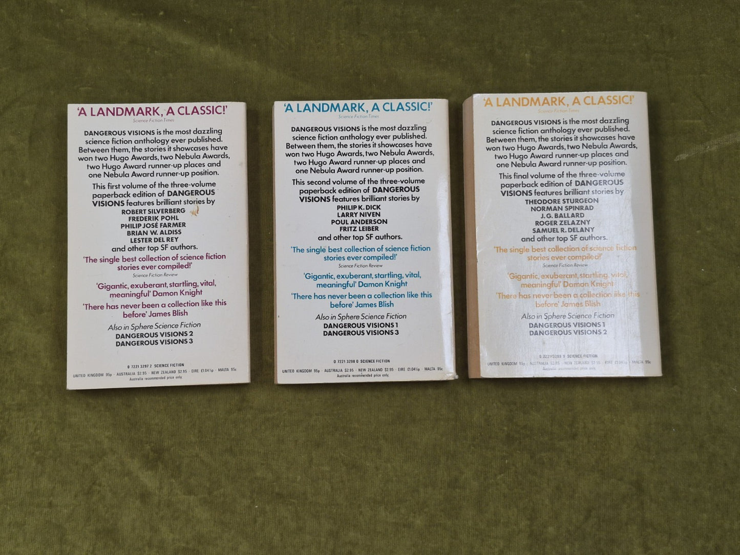 Dangerous Visions 1-3 Harlan Ellison Isaac Asimov Sphere 1974 Paperbacks1