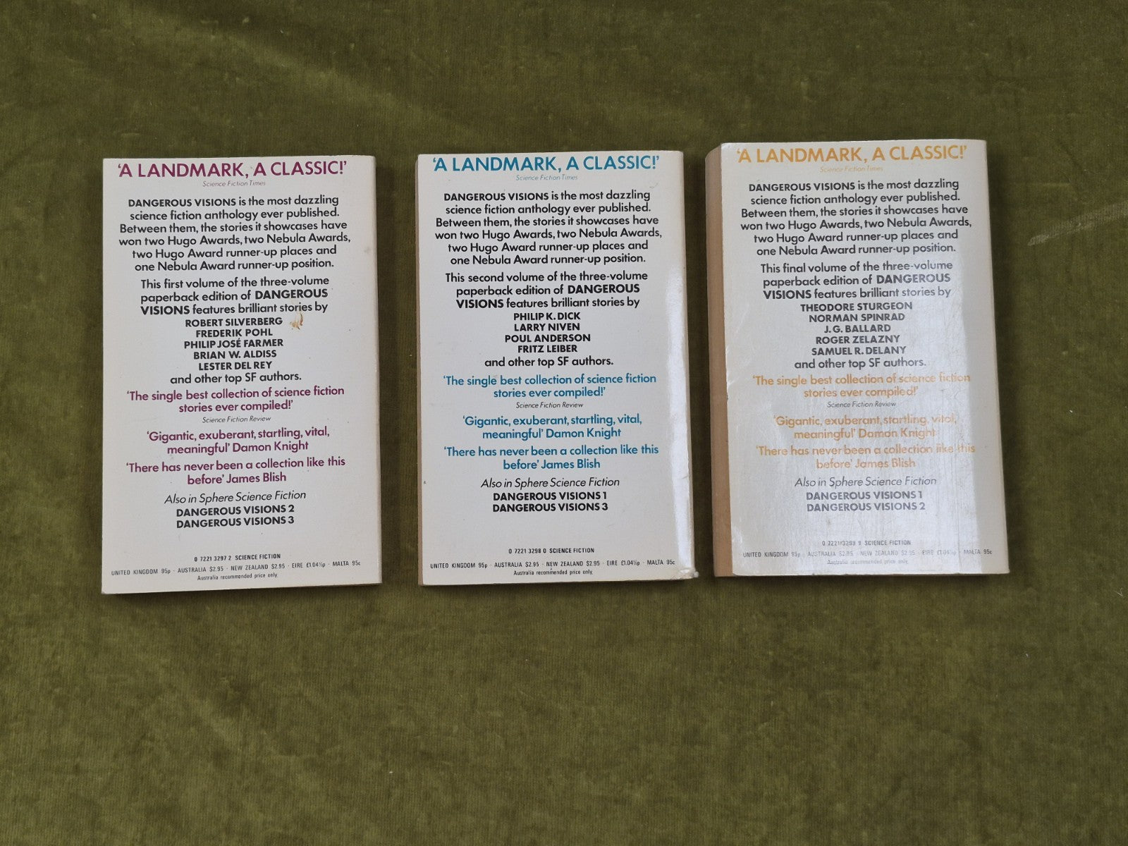 Dangerous Visions 1-3 Harlan Ellison Isaac Asimov Sphere 1974 Paperbacks1