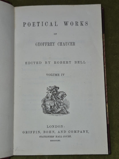 Poetical Works of Geoffrey Chaucer Robert Bell 1855 Set of 7 Books10
