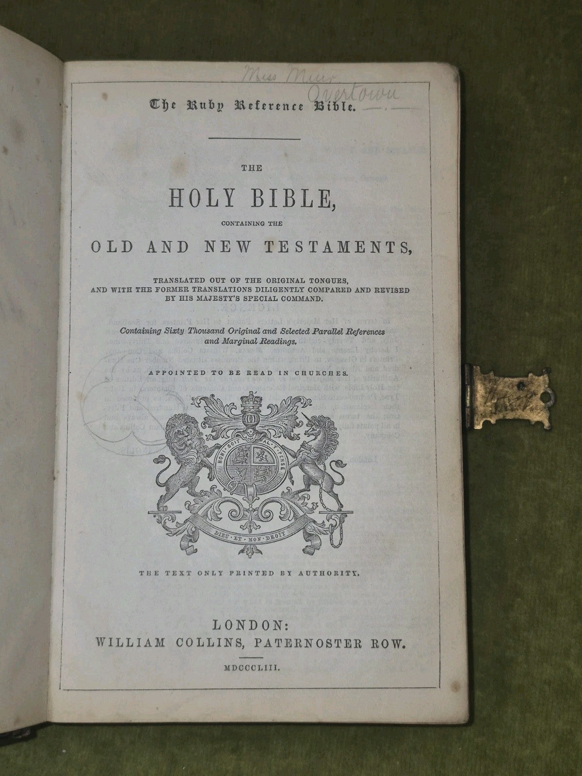 Holy Bible William Collins 1953 Brass Clasp London King James7