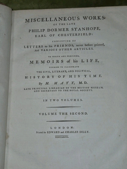 1777 2vol Miscellaneous Works of Philip Dormer Stanhope First Edition11