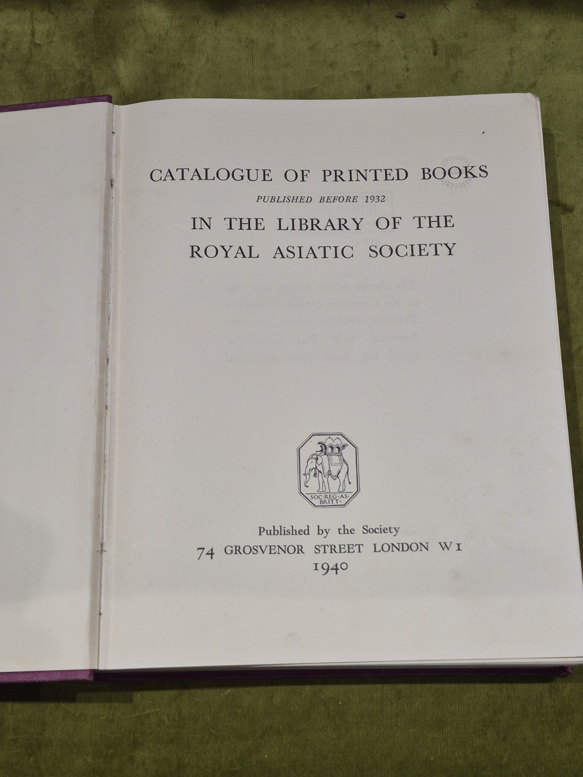 Catalogue Of Printed Books In The Library Of The Royal Asiatic Society 1940 Hb5