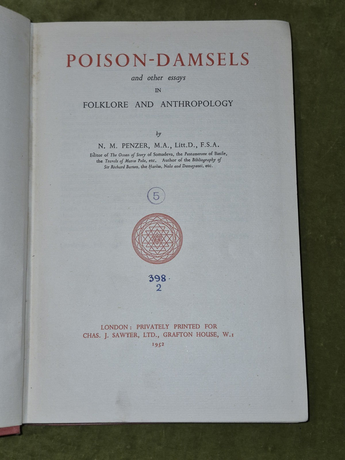 N.M. Penzer, Poison Damsels, Privately Printed - 1952 - Hardcover NO DJ3